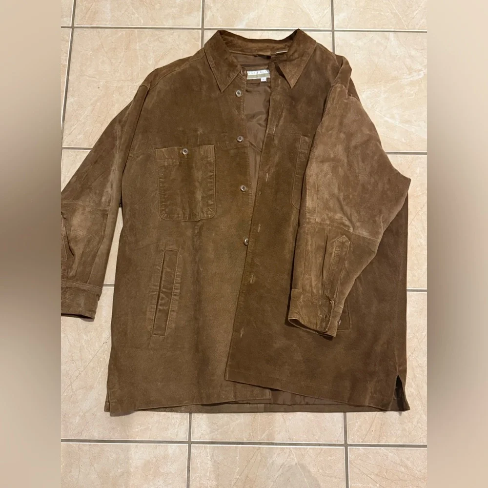 Perry Ellis Men's Tan Suede Shirt Jacket - Picture 1 of 3